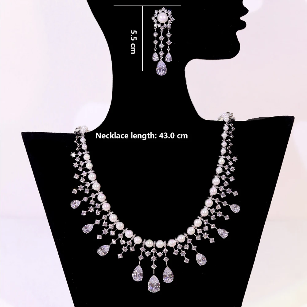 ASNORA Zirkonia Goldene Perlen Schmuck Set Braut Hochzeit CZ Halskette für Bräute conjuntos femininos elegantes_voghion.com