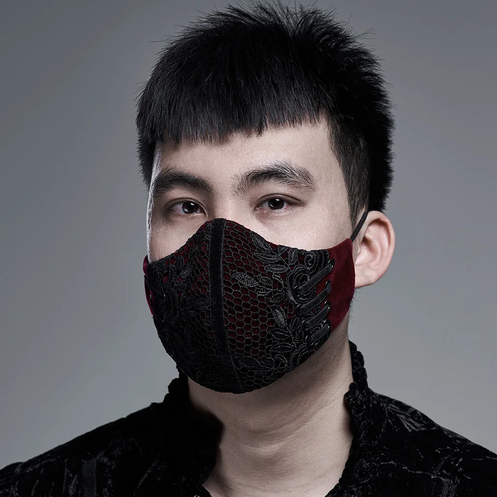 

PUNKRAVE Men's Mask Gothic Style Air Permeability Mask Gorgeous Delicate Lace Stitching Adjustable Ear Hook Party Face Masks