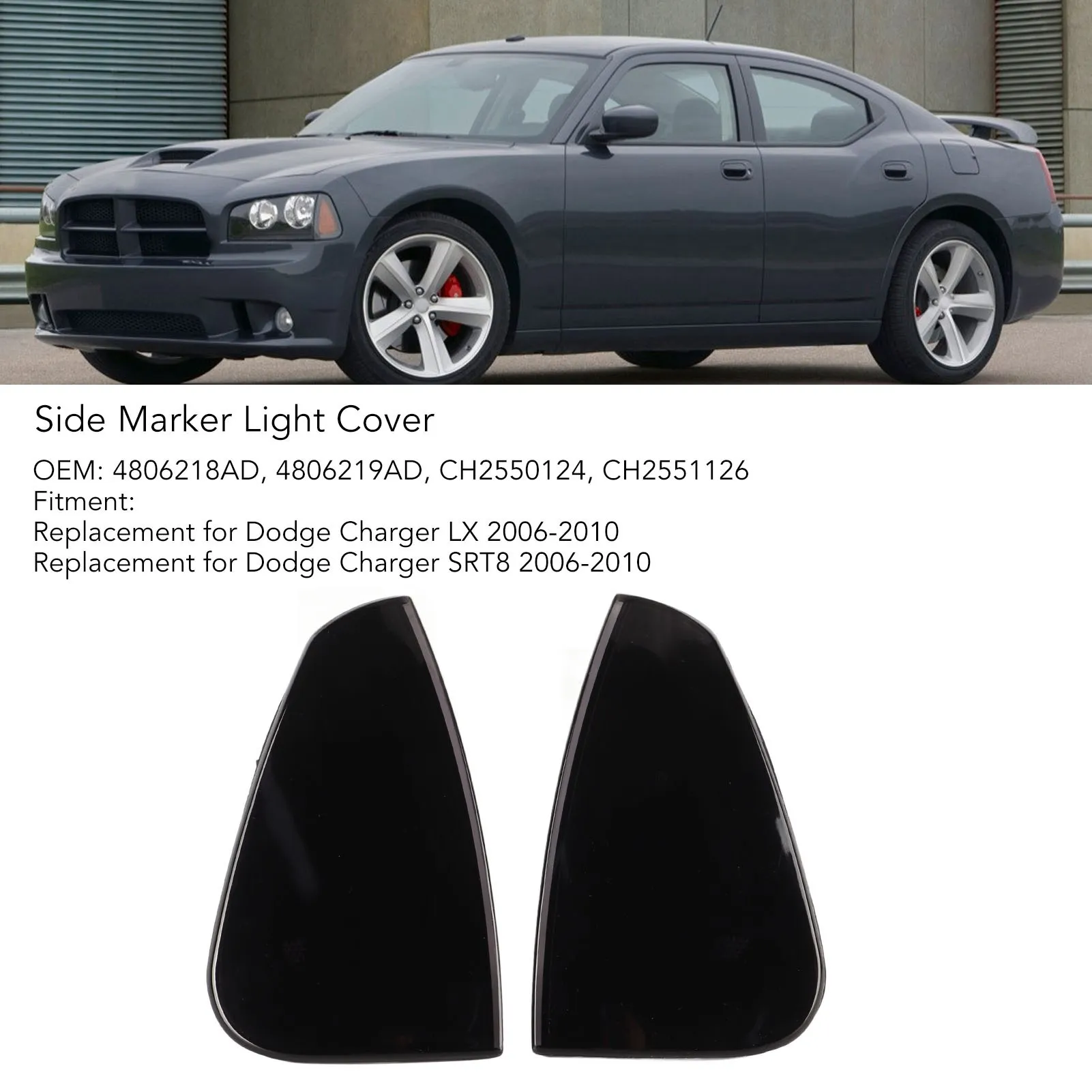 

2 Pcs Front Turn Signal Light Cover 4806218AD Side Marker Lamp Cover Replacement For Dodge Charger LX SRT8 2006‑2010