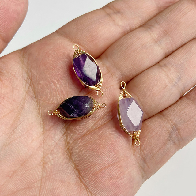 Purple Amethysts Quartz Crystal Pendant Charm Connector For Healing Pendulum Jewelry Making Diy Earring Necklace Gifts