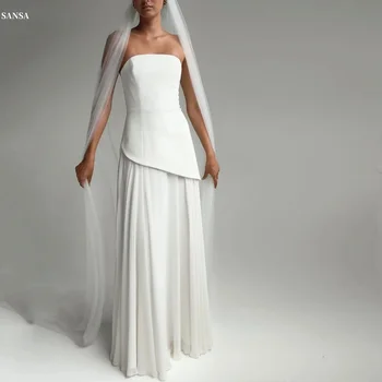 Sansa Customized White Two-Piece Set Prom Dresses Satin Strapless فساتين للمناسبات الخاصة Floor-Length vestidos de festa 2025