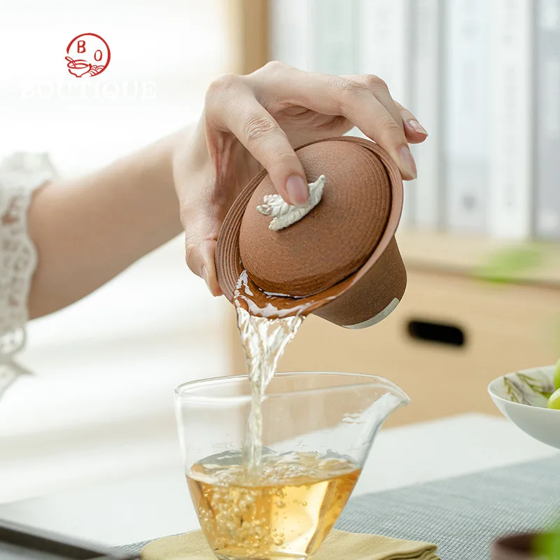 Chinese Gaiwan Old Rock Mud Handmade Tea Cup Ceramic Cover Bowl Garglin Kungfu Tea Set Gai Wan Tureen Jingdezhen Saw Clay Tool
