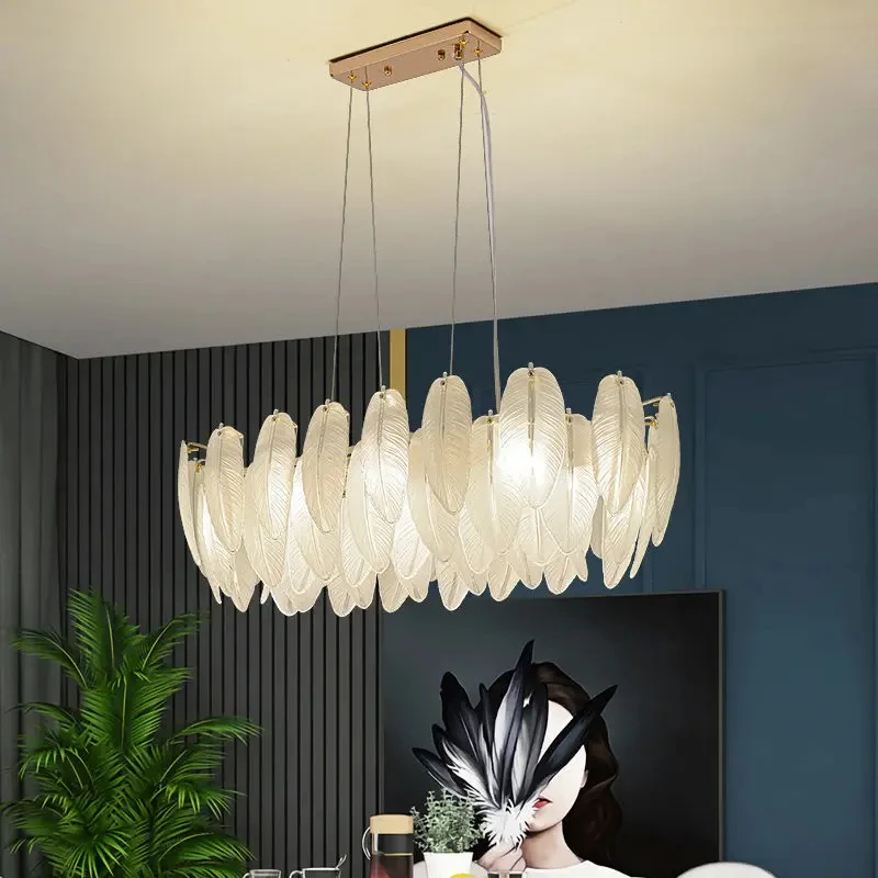 

In Stock Luxury Pendant Lights Feather Glass Gold E14 Metal for Living Room Bedroom Villa Chandelier Home Decor Lighting Fixture