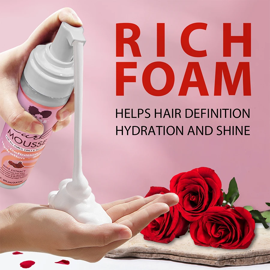 GOIPLE 237ml Natural Rose Extract Curl Mousse Defining Shine Hydrates Control Frizz Wave Enhance Curls Texture Hair Styling Foam