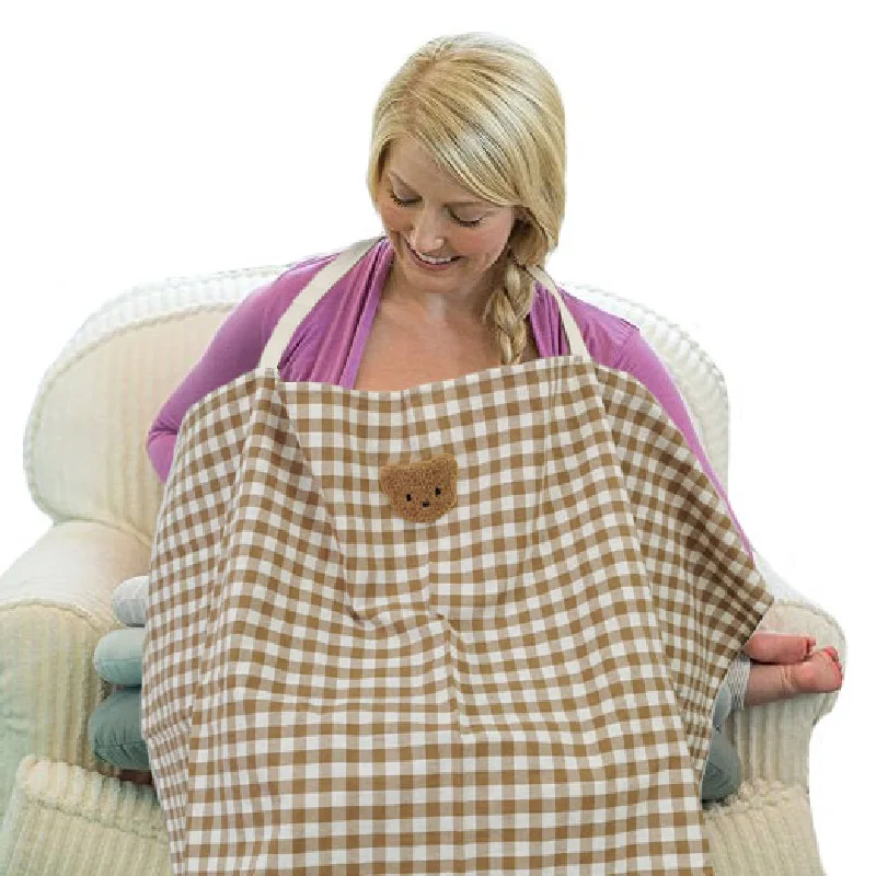 Mother Outing Breastfeeding Towel 100% Cotton Lattice Cartoon Bear Baby Feeding Nursing Towel Coverall Anti-glare Nursing cloth