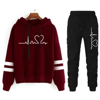 Survêtement femme décontracté rayure polyvalent sweat noir pantalons de survêtement ample imprimé haute qualité tenues une pièce sweat à capuche pantalon 4