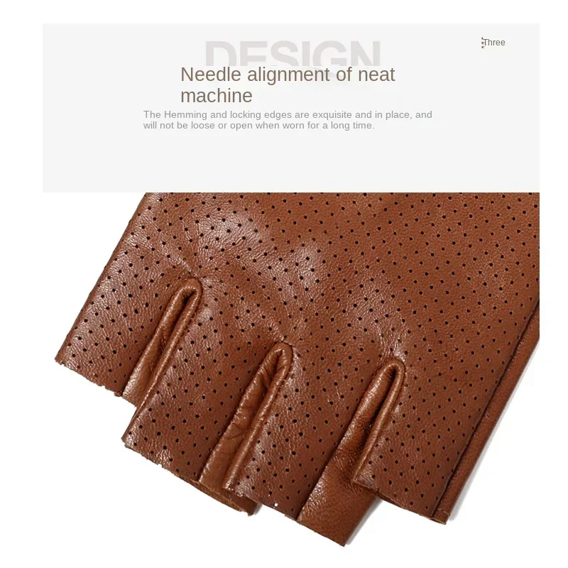 Fingerless Gloves Mens Sheepskin Half Finger Driving for Fitness Breathable Leather Sports Motorcycle