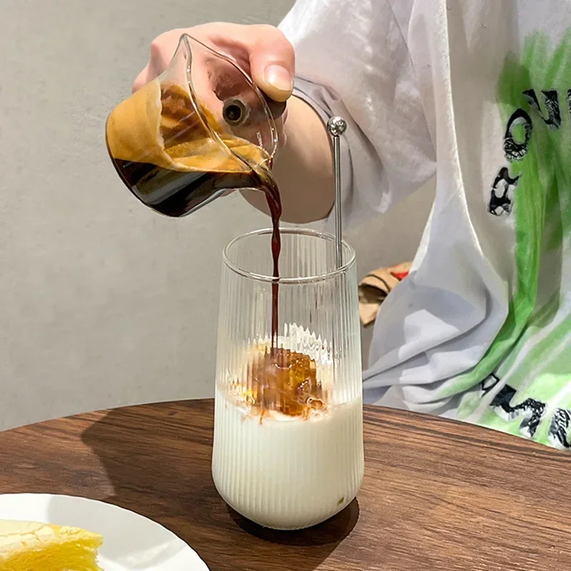 500ml Coffee Glass Cups Heat-Resistant Clear Rib Vertical Stripes Tea Mug for Drinking Milk Beer Wine Juice Tumblers Set Gift