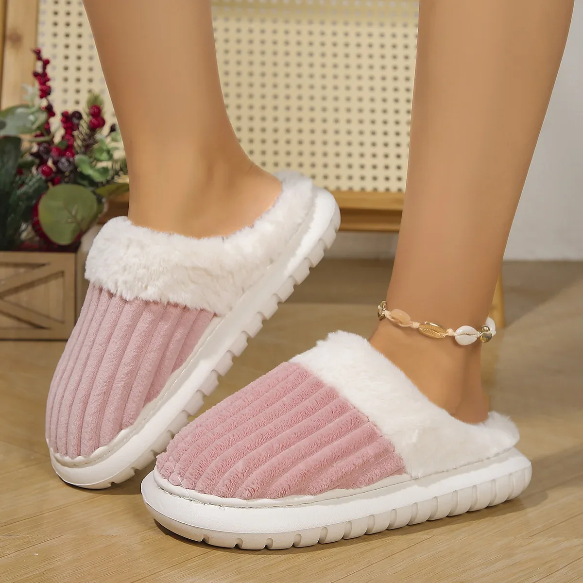 2025 New Winter Soft Women's Indoor Anti Slip Fluffy Slippers, Bedroom Warm Plush Slippers, Women's Home Casual Cotton Shoes