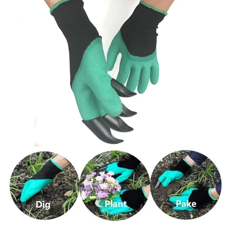 

4 Hand Claw ABS Plastic Garden Rubber Gloves Gardening Digging Planting Durable Waterproof Work Glove Outdoor Gadgets