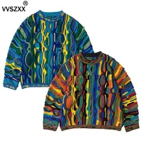 Heavy Industry Striped Knitted Sweater Ethnic Style Fashion Colorful Splicing Sweater Mens Pullover Sweater 1