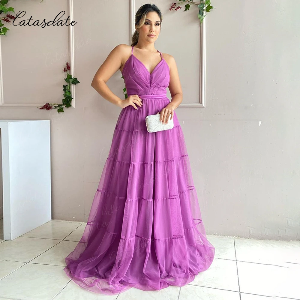 

Catasdate Long Evening Party Dresses for Women A Line Evening Gown Straps Formal Occasion Dresses Prom 2024 vestidos de fiesta