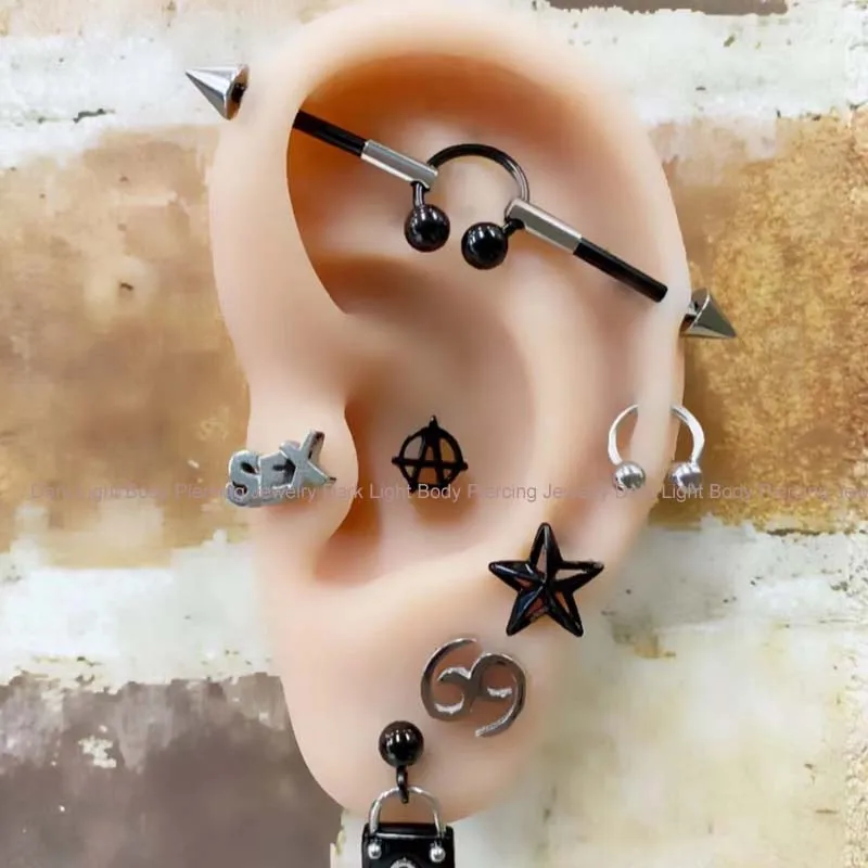 1PC New Stainless Steel Industrial Piercing Contrasting Colors