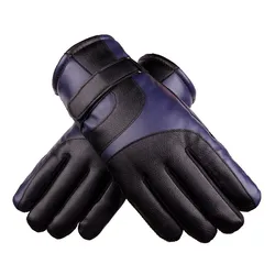 Leather Gloves Winter Men's Fleece Warm Outdoor Cycling Windproof Waterproof Cold-Proof Skiing Touch Screen Cotton Gloves