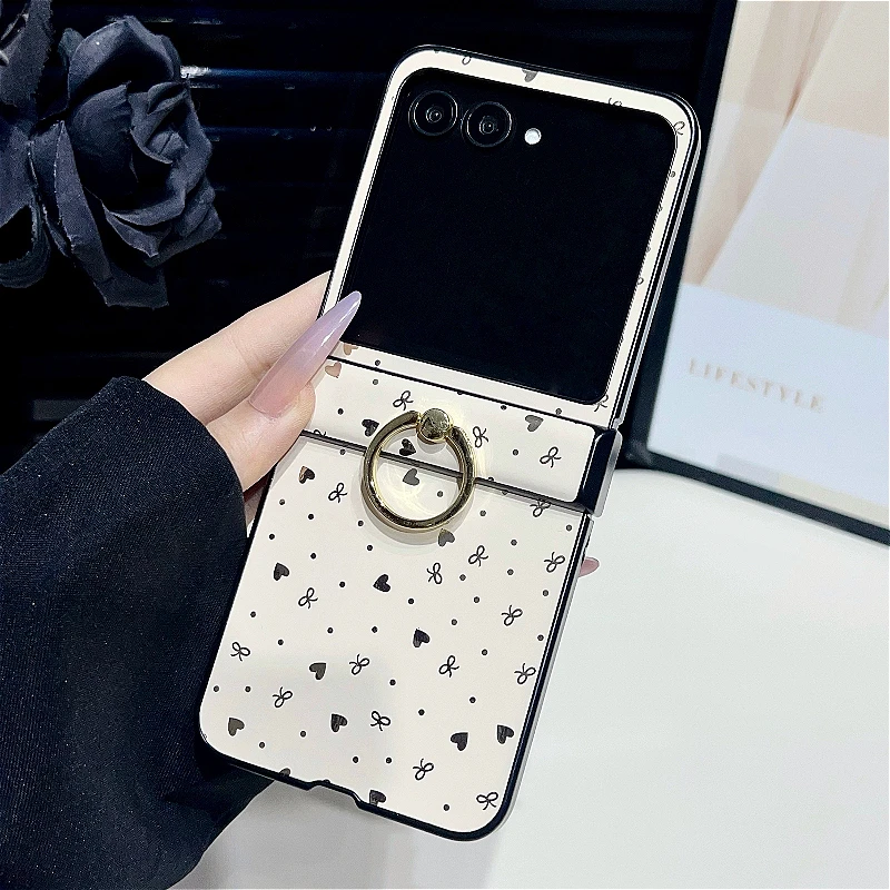 Luxury Polka Dot Shockproof Case with Ring and Heart-Star Hinge Protector