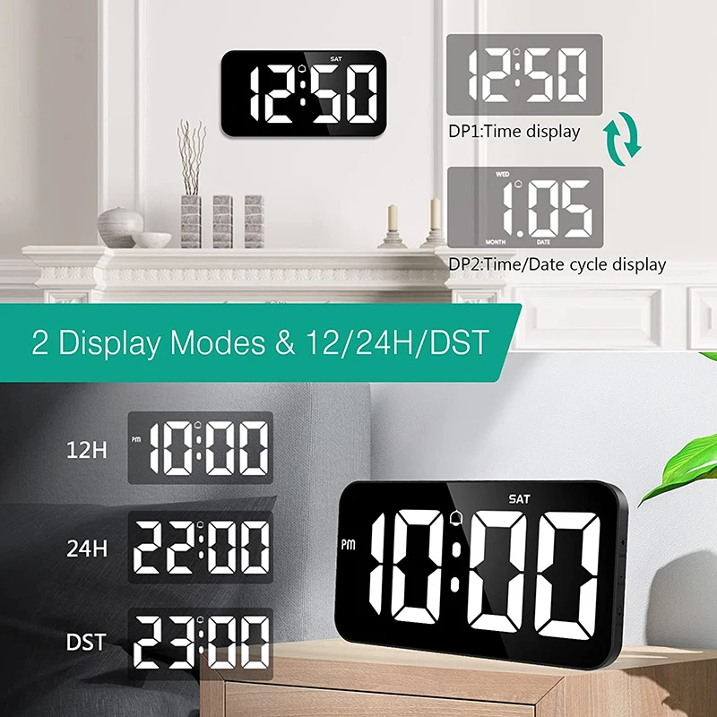 Alaways su orologi da tavolo Temperatura Orologi elettronici a LED Mini musica Sveglia digale Retroilluminazione Snooze Calendario muto Desktop  15