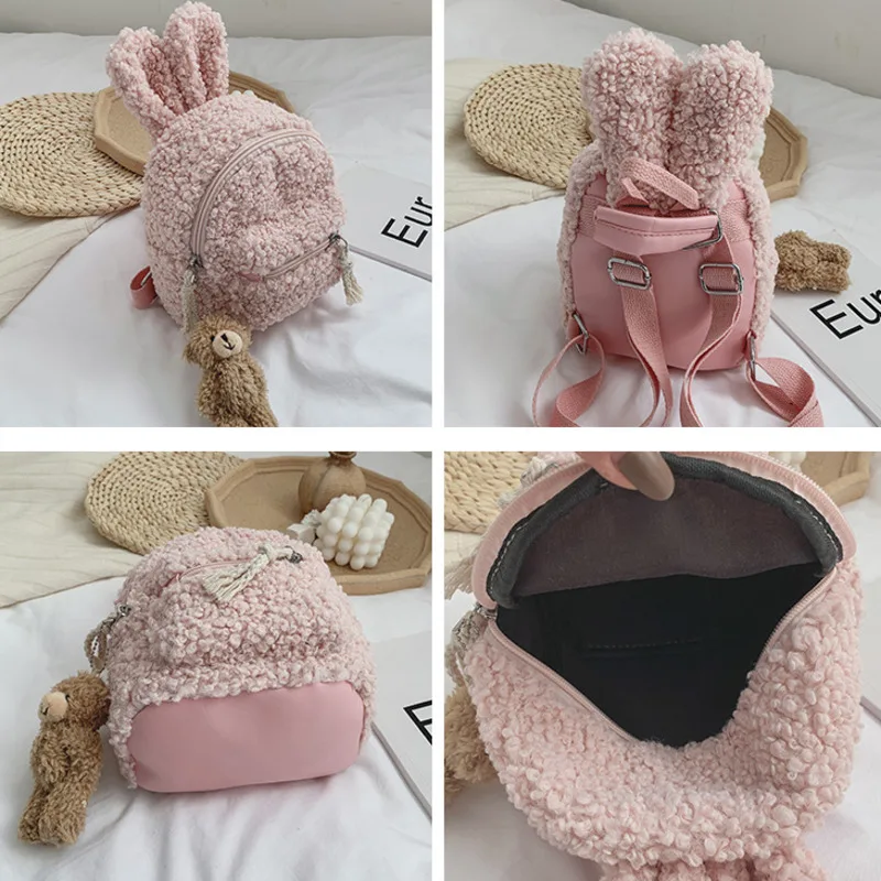 Little Woolen Eared Rabbit Children\'s Holiday Backpack Plush Toy Kindergarten Bag Cute Coin Purse Children Birthday Gifts