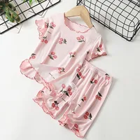 Girls Summer Pajama Set Cherry Blossom Print 4-Way Stretch Shorts & Tee Breathable Modal Blend for Bedtime and Playtime for 1-8Y 3