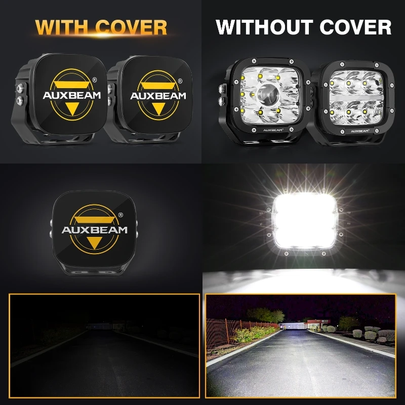 AUXBEAM 블랙 LED 포드 조명 쉴드 커버, 조명 없는 커버만 포함, 5 인치