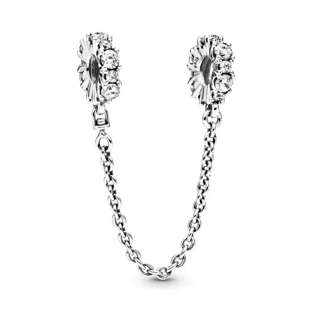 

NEW 2019 100% 925 Sterling Silver Winter Clear Safety Chain Charm Fit DIY Women Bracelet Original Fashion Jewelry Gift