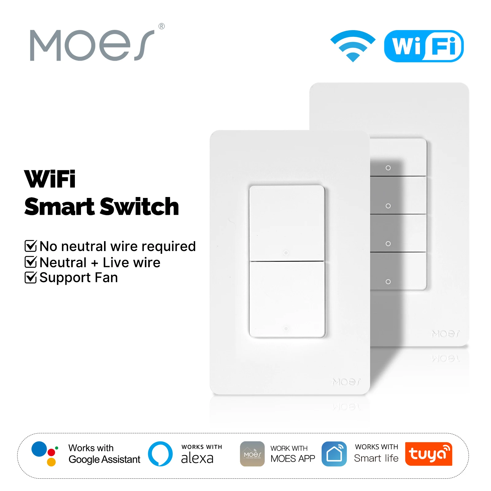 مفتاح جدار ذكي واي فاي، لمسة زجاجية