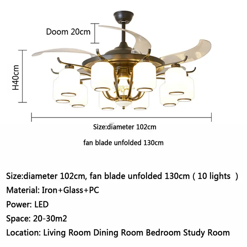 RONIN Modern Stealth Fan Light Luxury Living Room Restaurant Bedroom Ceiling Fan Light Remote LED Electric