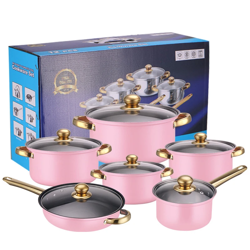 12 Pieces Cookware Sets Stainless Steel Stock Soup Pots Casseroles Cooking Pot Sets