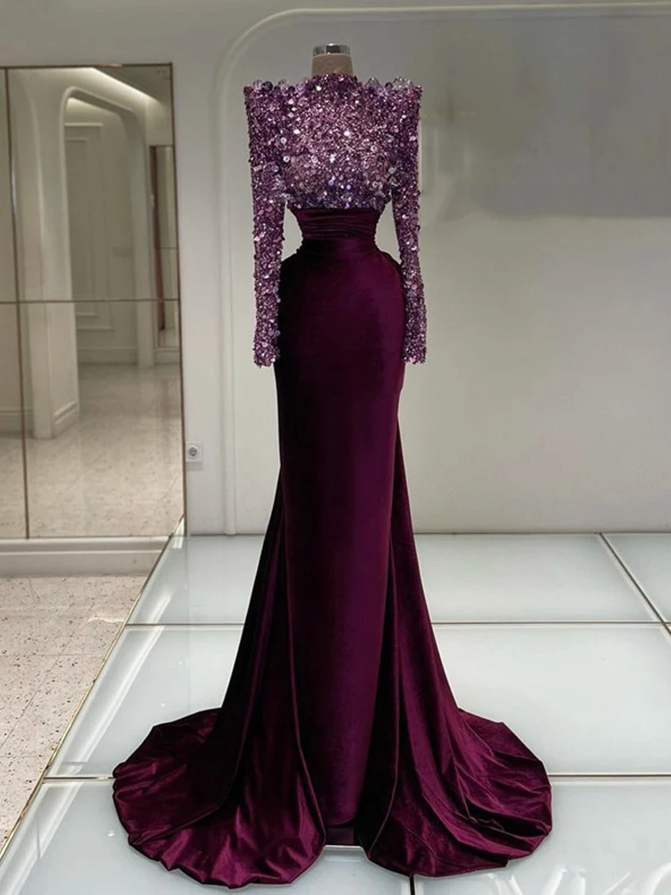 chinese dress ladies Mermaid Velvet Bridesmaid Dresses Plunge Neck