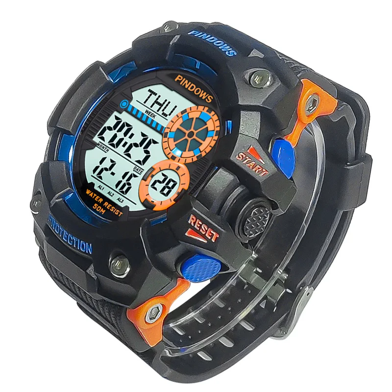 Waterproof Electronic Watch Men Large Dial Black Mutifunctions