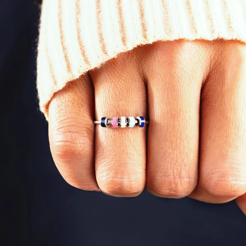 Anxiety Lie Ring Colorful Enamel Unisex Fidget Ring With Bead Worry Stress Relief Jewelry Lovers Stacking Finger Creative Rings
