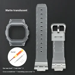Matte Resin Watch Case & Strap Set - Durable Rubber Band Bracelet Bezel Accessories - 5610 (Half transparent)