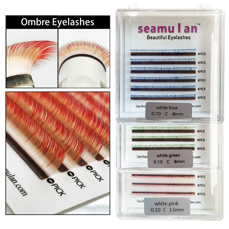 

Seamulan Ombre Colour Lashes Gradual Color Eyelashes Extension Individual False Mink Lashes Purple Blue Green Eyelash Extension