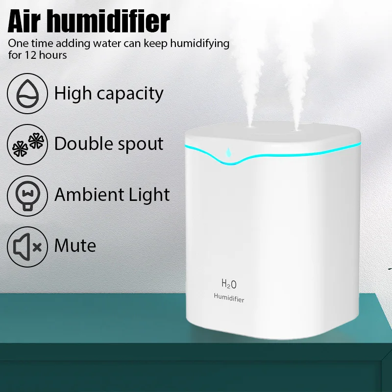 2000ML USB Air Humidifier Double Spray Port Essential Oil Aromatherapy Humificador Cool Mist Maker Fogger Purify for Home Office