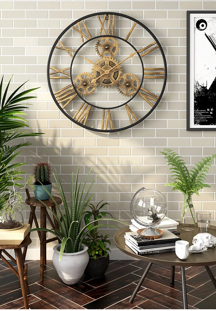 Grande Horloge Murale Vintage WOMO-DESIGN 85 Cm, Fer Doré, Style Rétro Pour Salon
