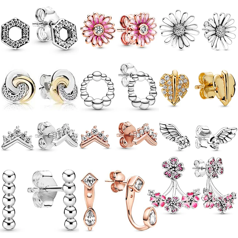Orecchini a bottone in argento sterling e oro rosa con fiore di