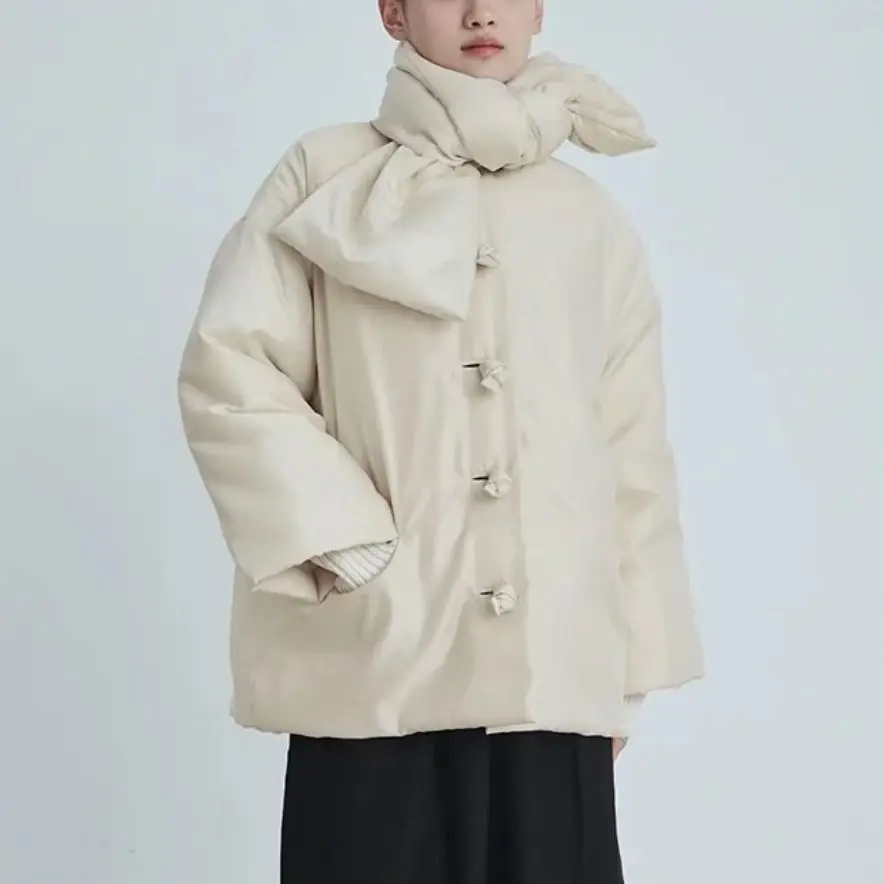 

Warm Women Coat 2023 Autumn Winter Scarf Collar Loose Casual OL Cotton Jacket