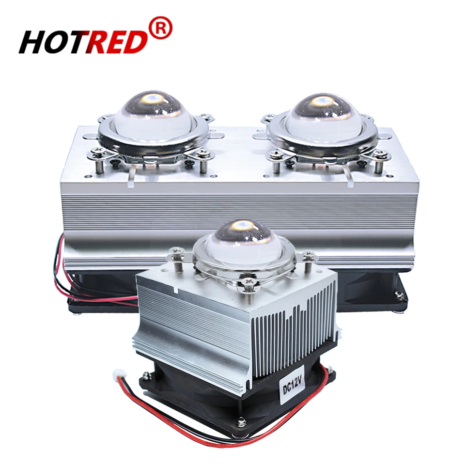 60° DC12V LED Heatsink Fan + 44mm Glass Lens – For 50W 100W High Power LED