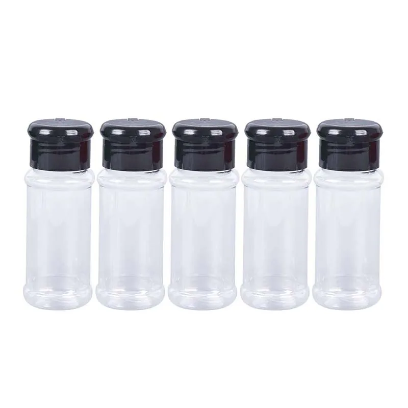 Seasoning Jar Salt Shaker Spices Bottle Salt Pepper Shakers 5Pcs 100ml Plastic Spice Salt Pepper Shakers Seasoning Jar BBQ Condiment Vinegar Bottling