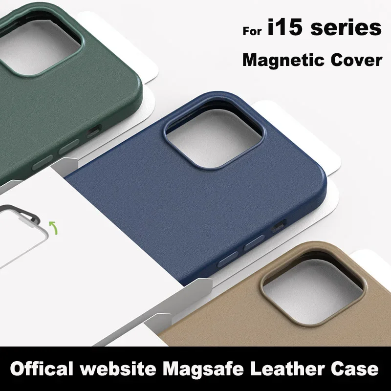 

Official Animation Genuine Leather Case For Apple iPhone 15 Pro Max Plus For Magsafe Magnetic Wireless Charging Cover 15Pro Max