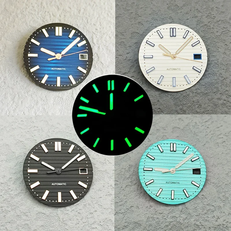 Grünes leuchtendes Zifferblatt, 29,8 mm Zifferblatt + Zeiger, passend für NH35 NH36 NH38 4R35 4R36 6R 7S Uhrwerk Nautilus Uhr. Ersetzen Sie das Zifferblatt