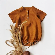 

0-2 Years New Born Baby Rompers for Girl Boy Casual Solid Short Sleeve Jumpsuit 2022 Summer Linen Kids Clothes Girls Costumes