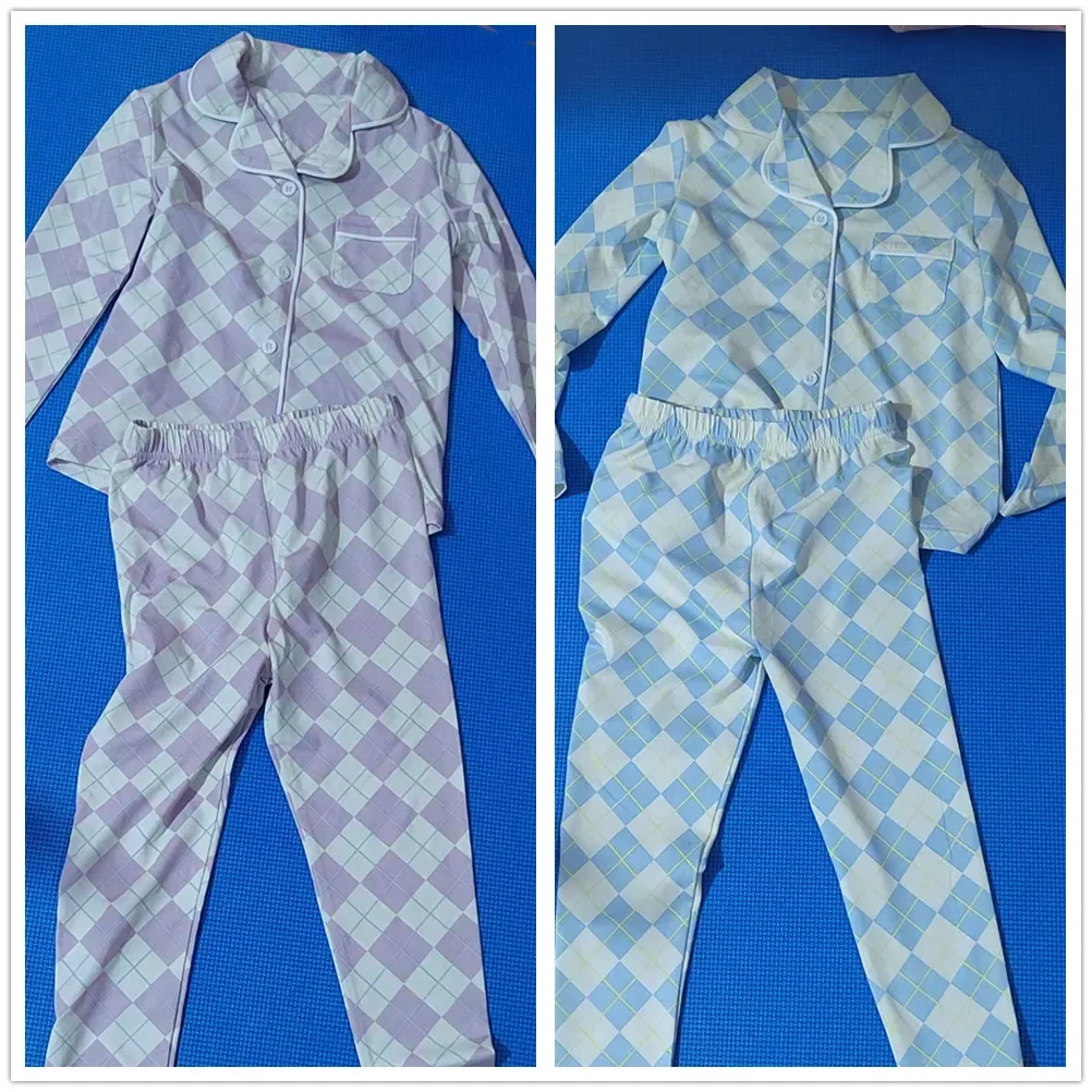 AP 2025 spring summer argyle plaid soft dress set footie pjs family matching clothing 3