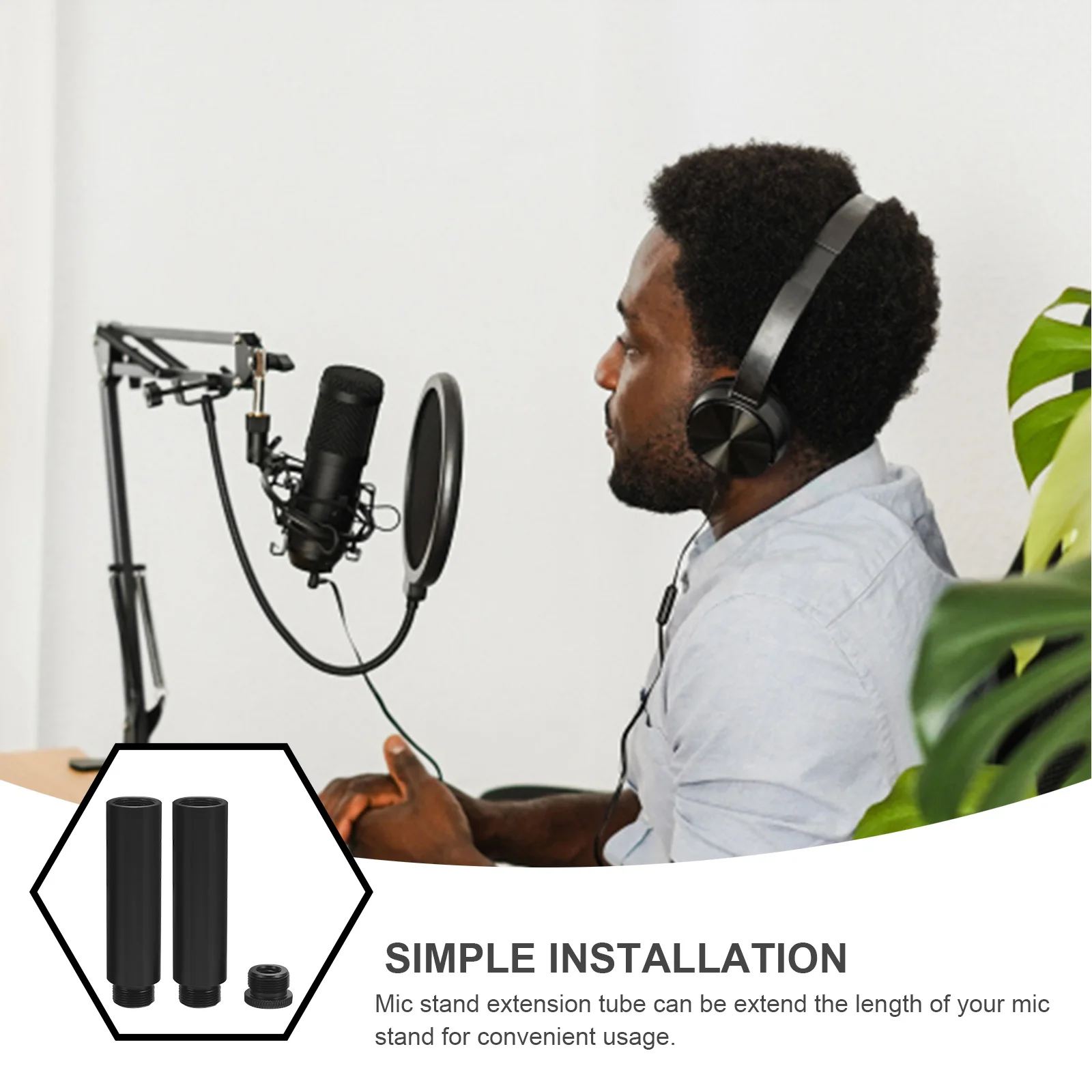 Mic Stand Extension Kit Boom Arm Adapter Desktop Live Streaming Microphone Holder Recording F19A Metal Easy Install Podcast