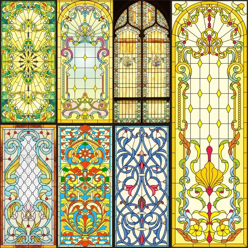 European Church Windows Privacy Film - Static Cling Frosted Window Sticker, 60x160cm, UV Blocking