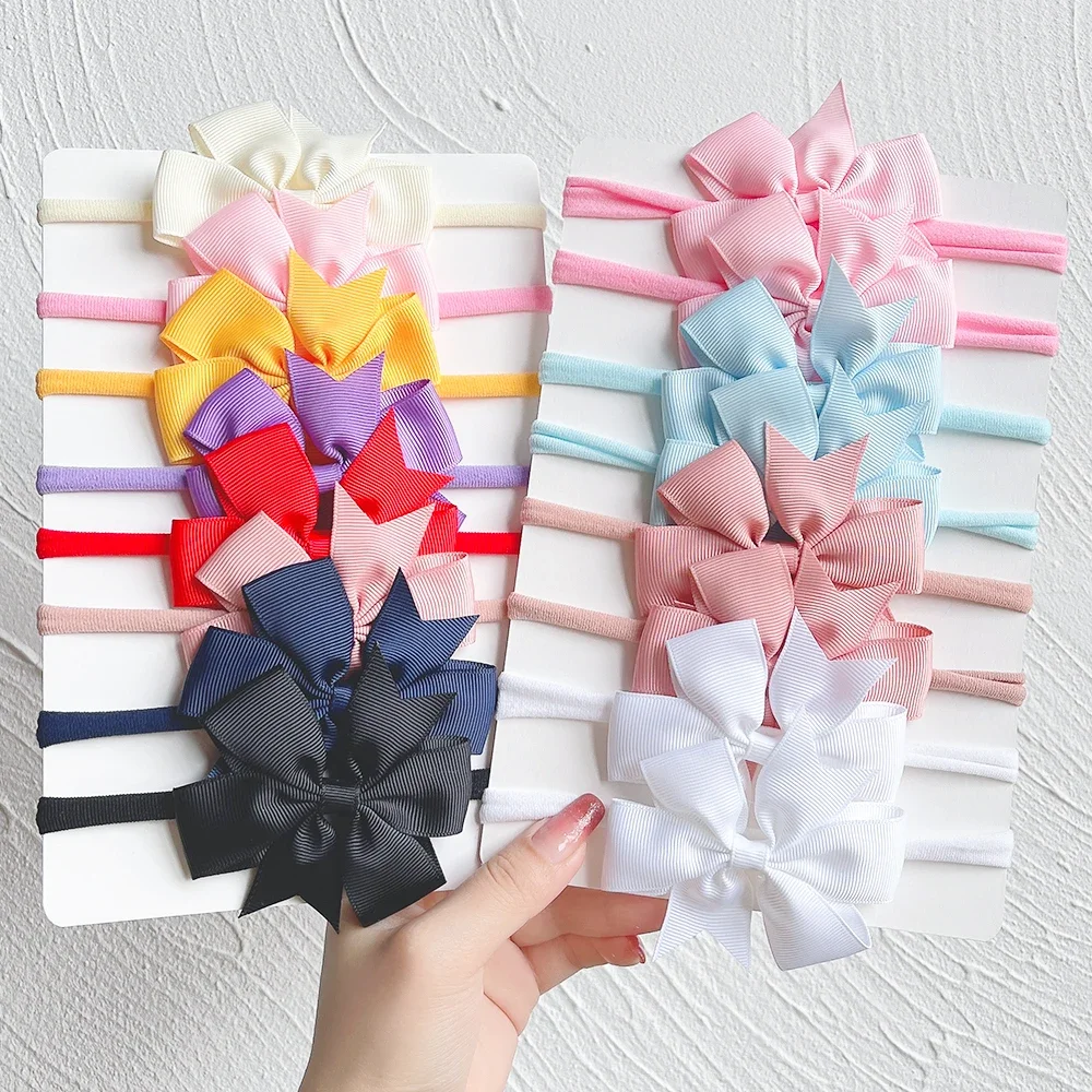 8Pcs/Set Solid Color Nylon Six Ears Bows Headband for Baby Bowknot Elastic Hair Band Handmade Headwear Girls Hair Accessories 4