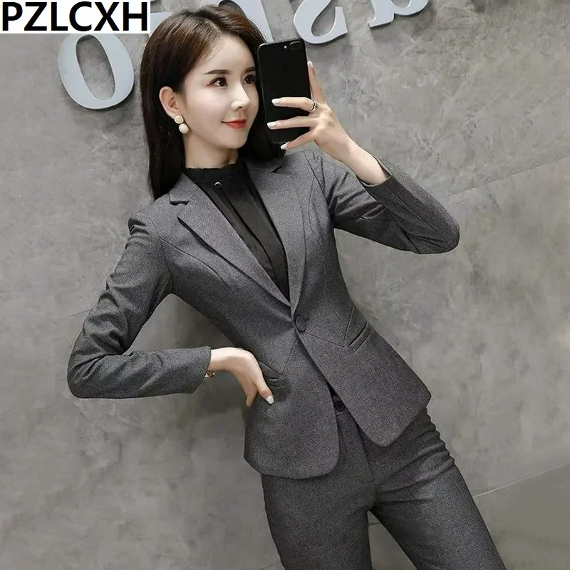 2023 New Work Clothes Interview Small Suit Formal Tooling Gray Suit Female Fashion Temperament Ol Professional Manager Coat
