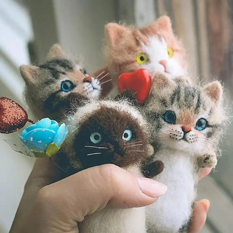 Hand-made Kitty Wool Felt Poke Poke DIY Material Package Felt Doll Creative needle felting painting kit needle felting kit wool felting kit sewing craft kit