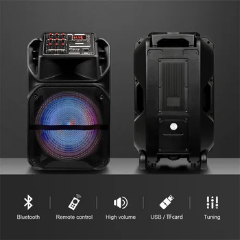 9000W Portable Bluetooth Speaker 15” Subwoofer Heavy Bass Party System AUX & Mic Led Light Loud High Quality karaoke Speaker 2