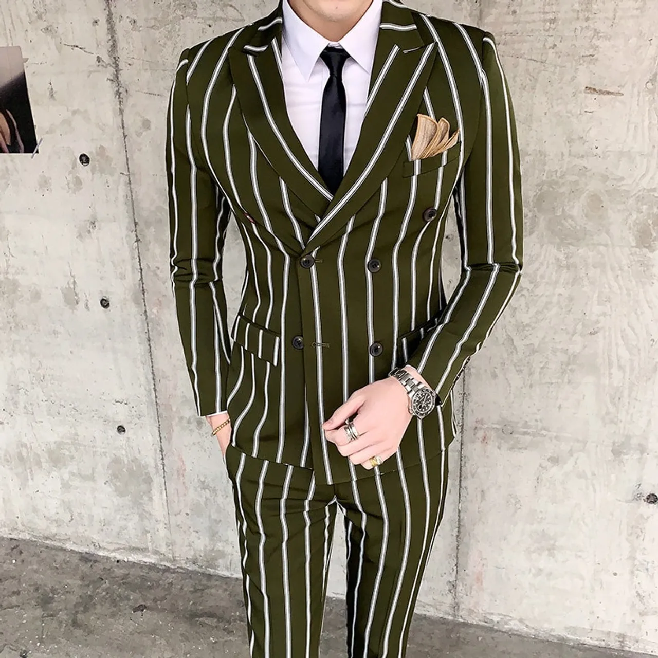 2 Piece Suit Slim Fit Mens Set Double-breasted Wedding Groomman Pinstripe Notched Lapel Mens suit