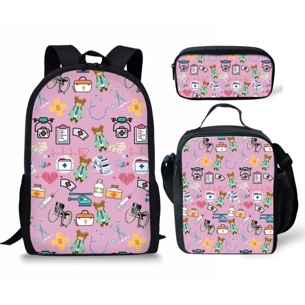 

Popular Trendy Nurse Heart 3pcs/Set Backpack 3D Print Student Large Capacity Bag Travel Laptop Daypack Lunch Bags Pencil Case